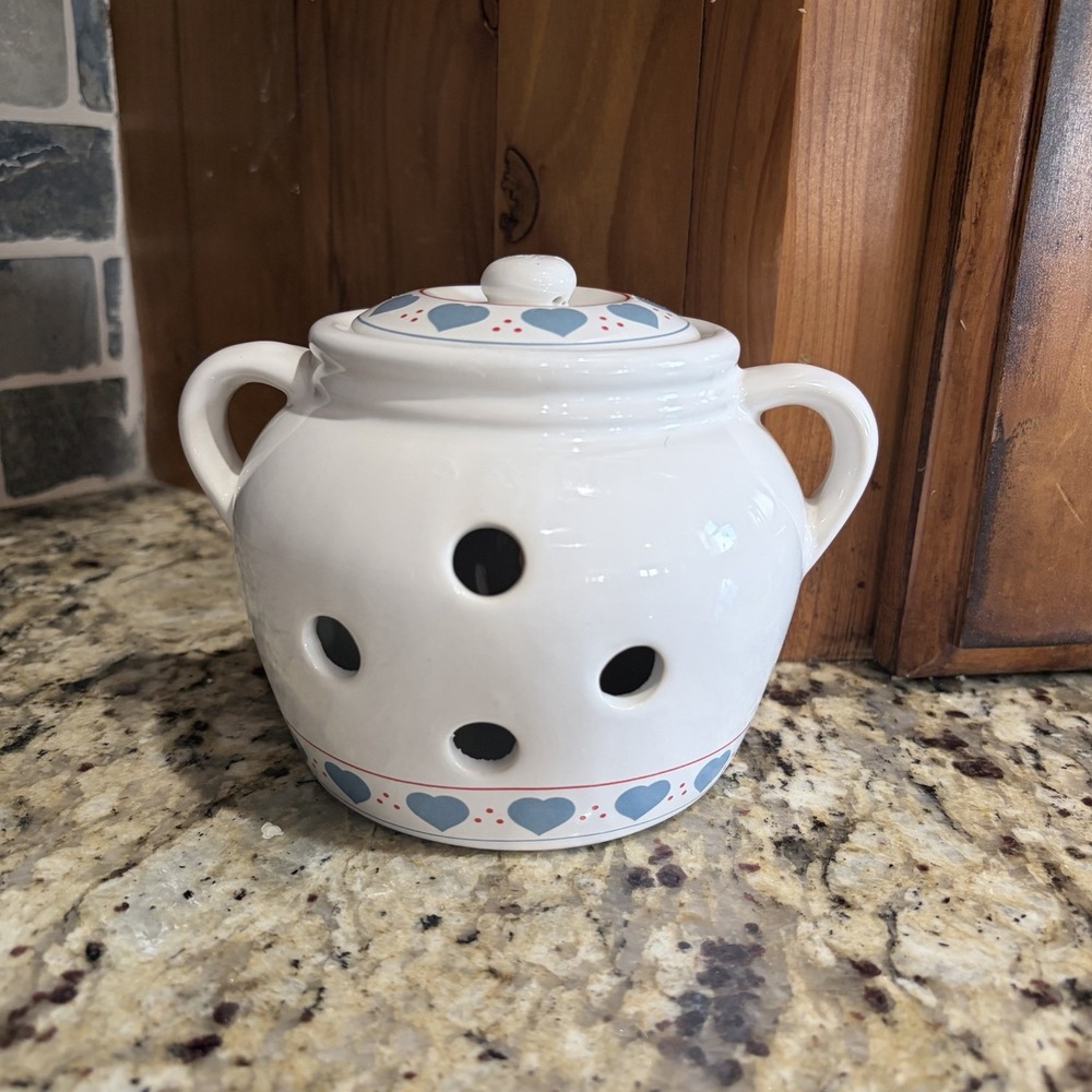 1987 Lillian Vernon Potpourri Pot Blue Hearts Ceramic